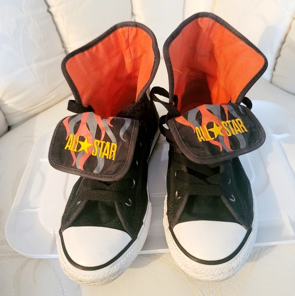 Converse All Star High Top Black with Fold Down Flames  640539F ZR4ZDKY700281 - Picture 1 of 4